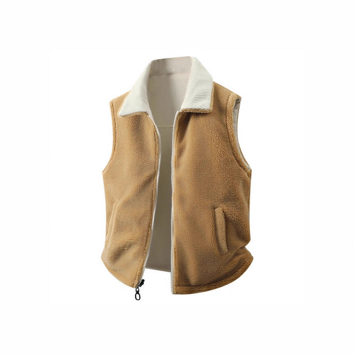 Dam ärmlös teddy fleece väst med Stand krage och hellång dragkedja