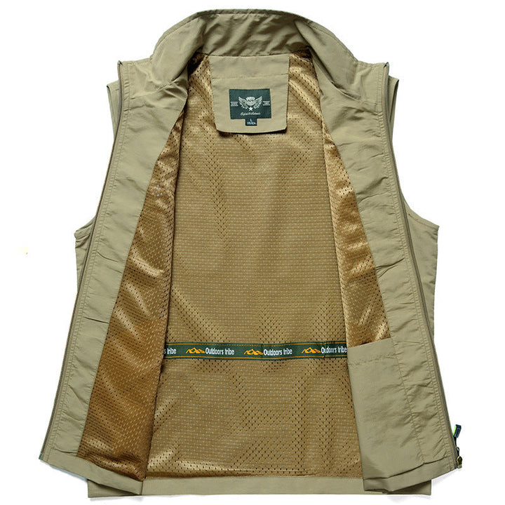 Herr Ultra-Light Andningsbar Utomhus Trekking Väst med Mesh Foder, Ståkrage och Flera Zippered Fickor