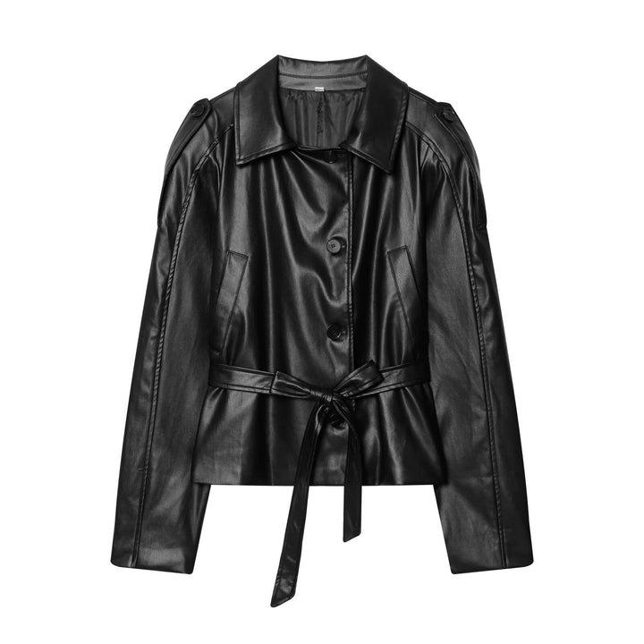 Dam Kort Trenchcoat i Läderlook med Waist Belt