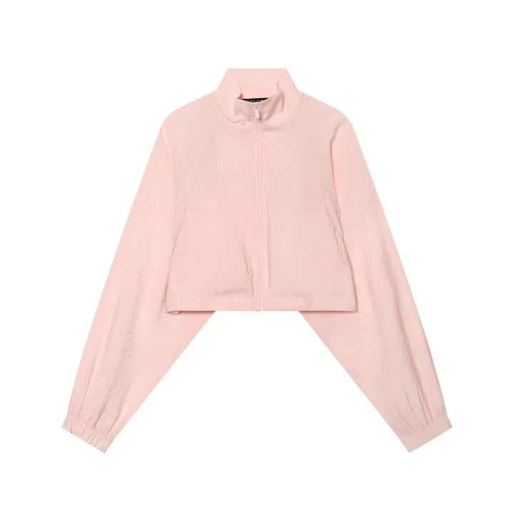 Dam Kort Windbreaker Jacka med Stå Krage, Raglan Ärmar och Elastic Nederkant