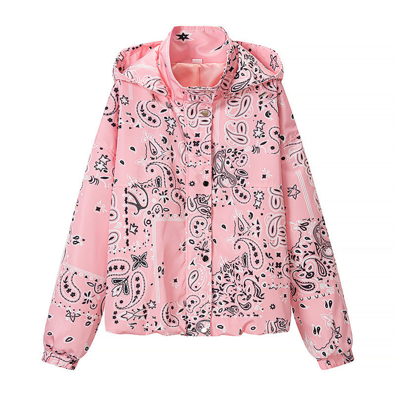 Dam Printed lätt med huva Windbreaker in Bandana/Paisley mönster