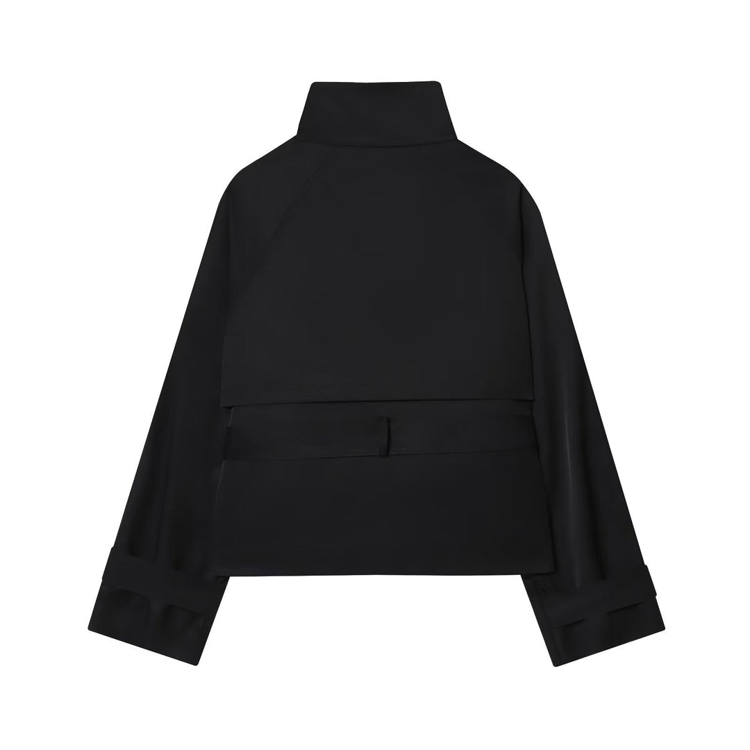 Dam 10+ Kort Double-Breasted Kort Jacka med Stå Krage och Waist Belt