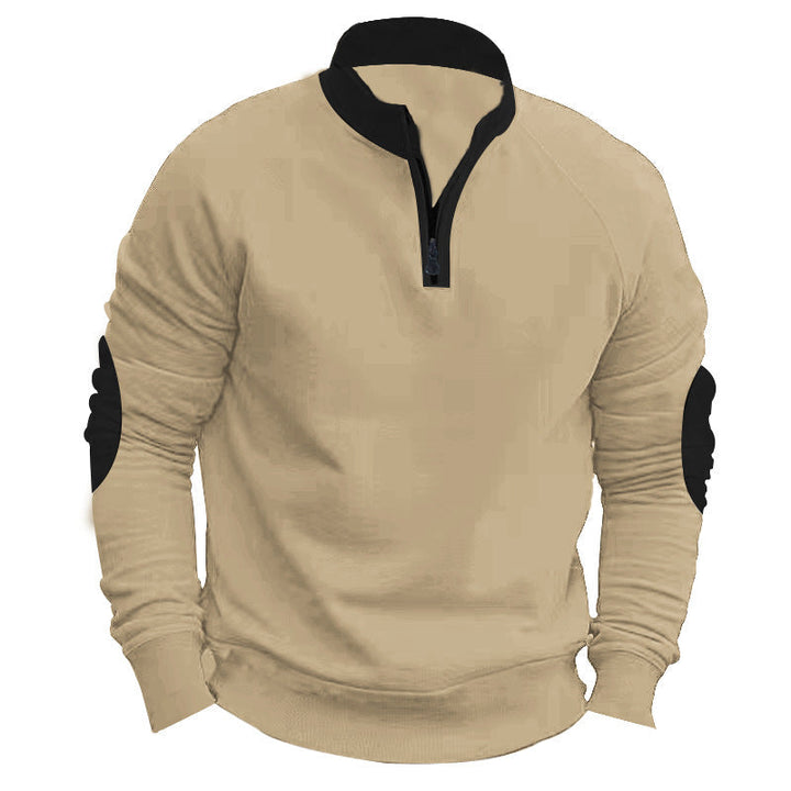 Herr Raglan Pullover med Kort Dragkedja, Ståkrage och Ergonomic Elbow Panels