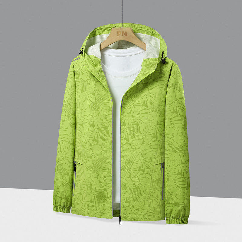 Herr lätt med huva Windbreaker med Botanical Heltäckande Tryck och elastiska muddar