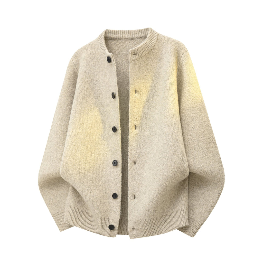 Dam Oversize Stickad Jacka i Bomber Stil med Round Neck, Ribbed Nederkant &amp; Balloon Ärmar