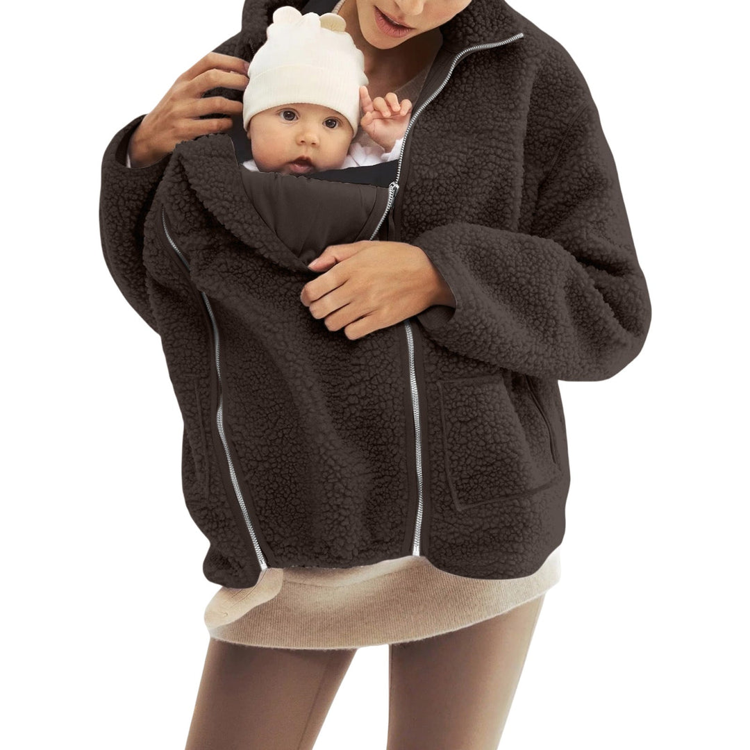 Dam oversized teddy fleecejacka med ståkrage och full-length dragkedja