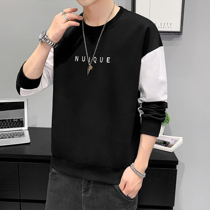 Herr Lätt Colorblock College-Tröja med Round Neck, Ribbstickade Muddar &amp; Minimalistisk Logo Embroidery