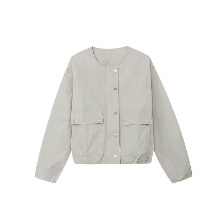 Dam lätt utility blousonjacka med round neckline, snap knäppning och stor påsydda fickor