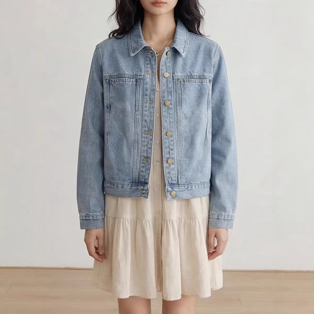 Dam Denimjacke med Knäppning