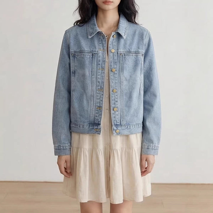 Dam Denimjacke med Knäppning