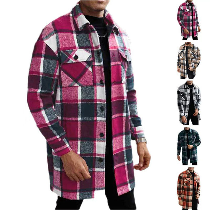 Herr rutig longline overshirt med patch bröstfickor och knäppslå
