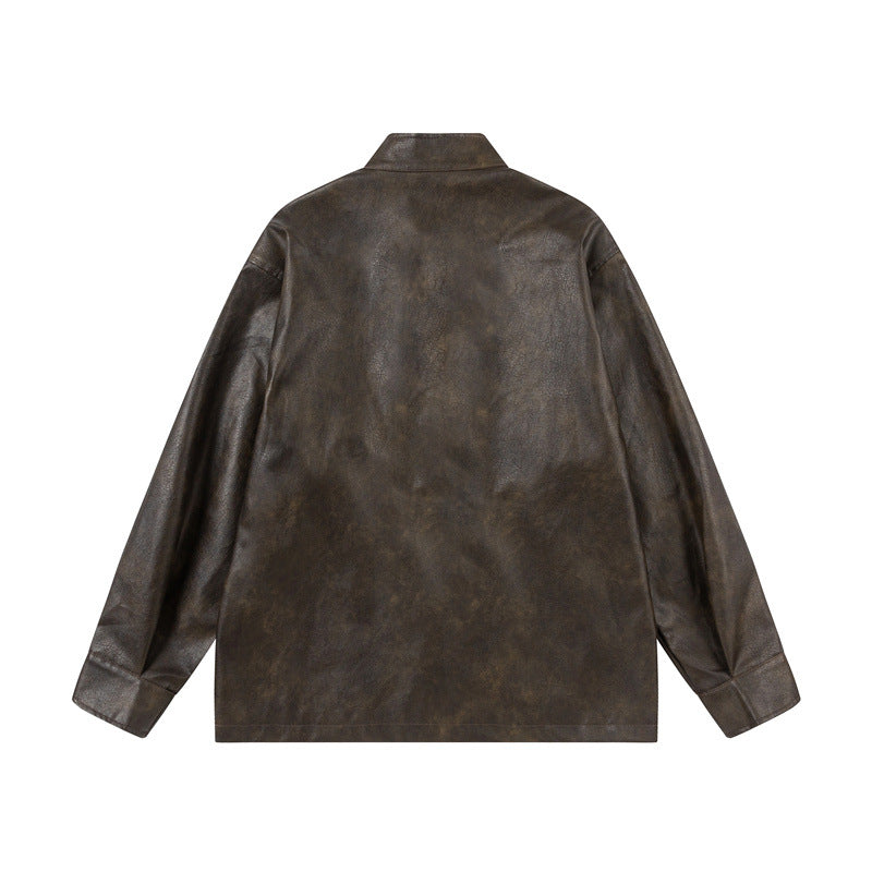 Unisex Asian Inspired Oversized Jacka med Mandarinkrage och Knot Stängningar