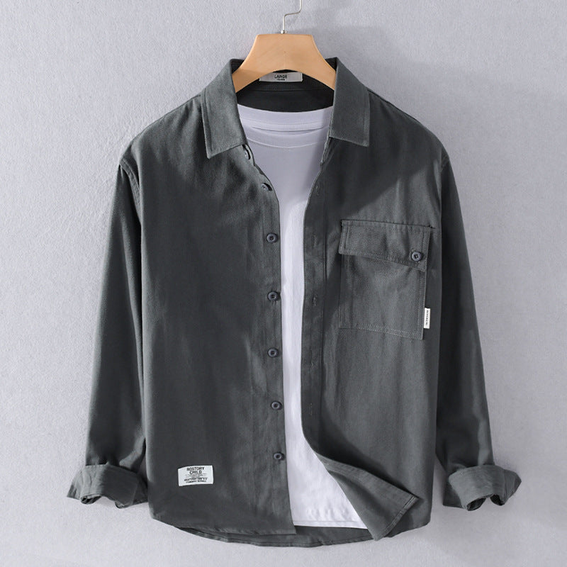 Herr Lös Skjortjacka Överskjorta Tillverkad av Mjuk Twill med Integrated Lager T-Shirt och Sewn-On Bröstficka