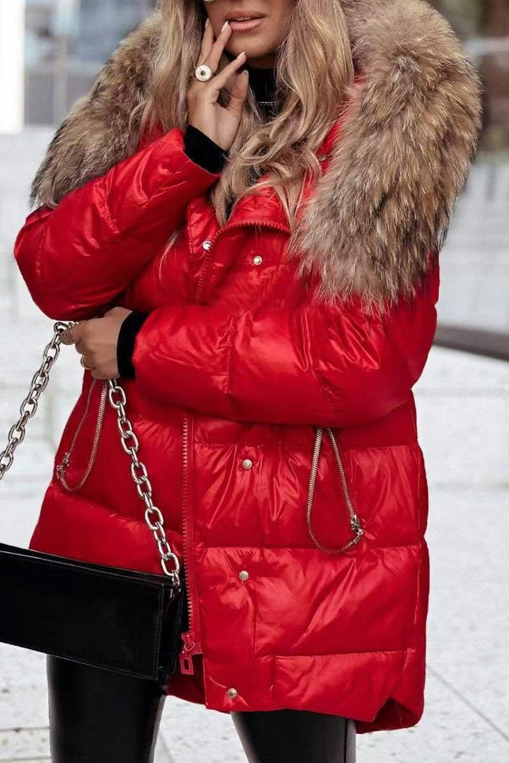 Dam Vinter Down Jacka med Removable Huva och Luxurious Fur Krage