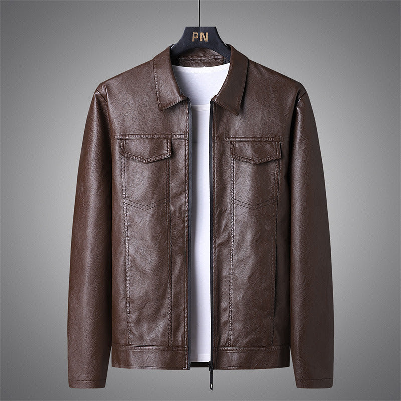 Herr Slim-Fit Konstläder Blouson i Retro Aviator Look med Skjorta Krage