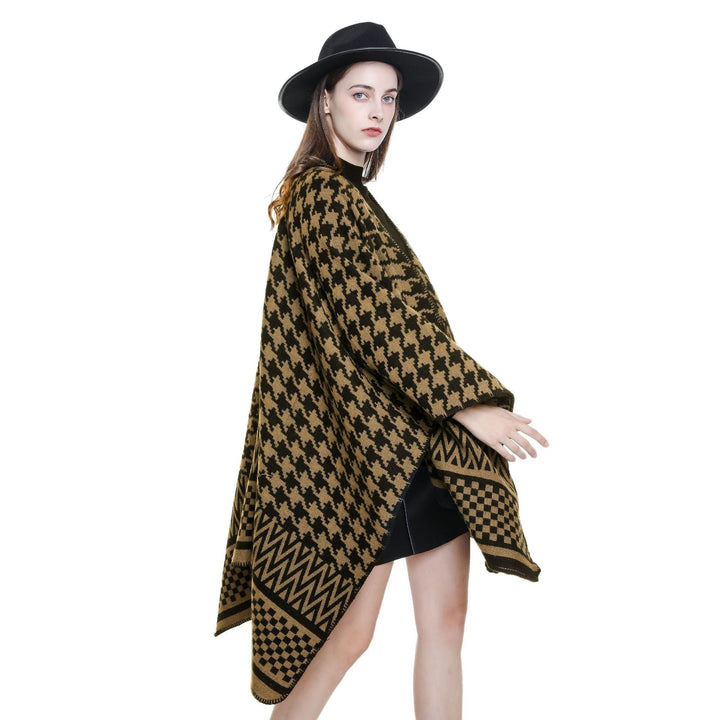 Dam Jacquard capeponcho med Houndstooth och Geometric mönster