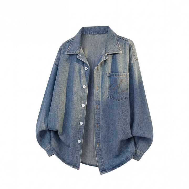 Unisex Oversize Skjortjacka med Embroidered Monogram och Boxig Skärning