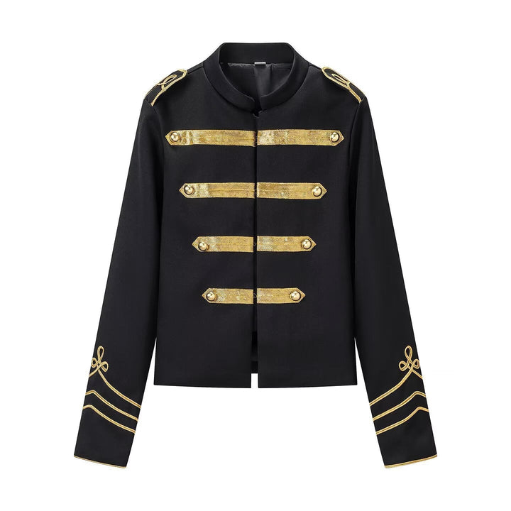 Dam Militär-Inspired Kort Jacka med Ståkrage och Golden Braid Trimmings