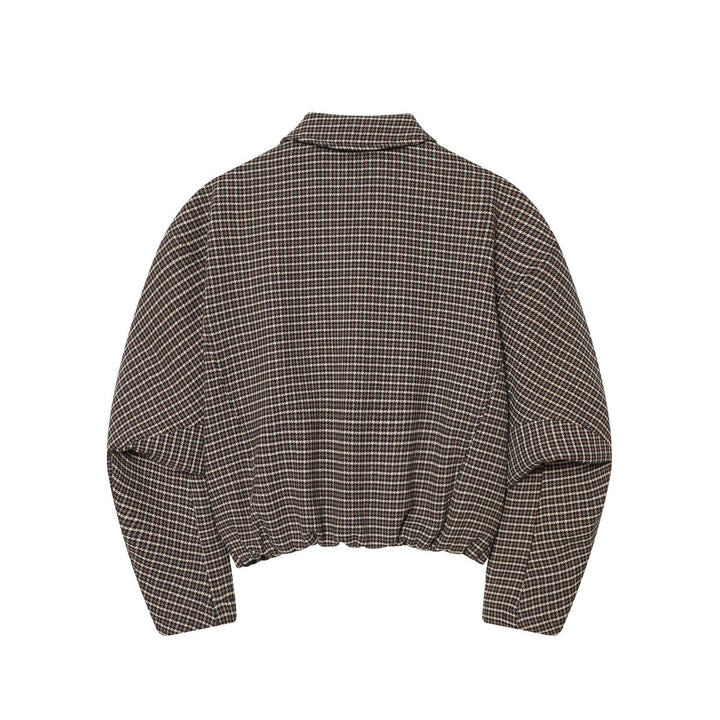 Dam Kort-Skärning Houndstooth Bouclé Jacka med Skjortkrage och Figurnära Silhuett