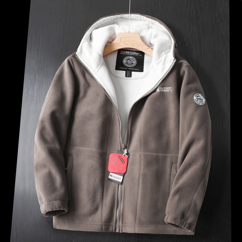 Herr Fleece Jacka med Hög Krage och Praktisk Fickor
