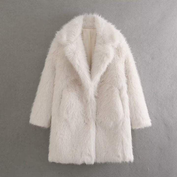 Dam oversize Faux Fur kappa med Generous Shawl krage och Hidden fickor