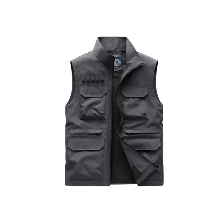 Herr Utomhus Utility Väst med Eight Multifunctional Fickor, Slitstark Bomullsblandning, och Vind Skydd Krage