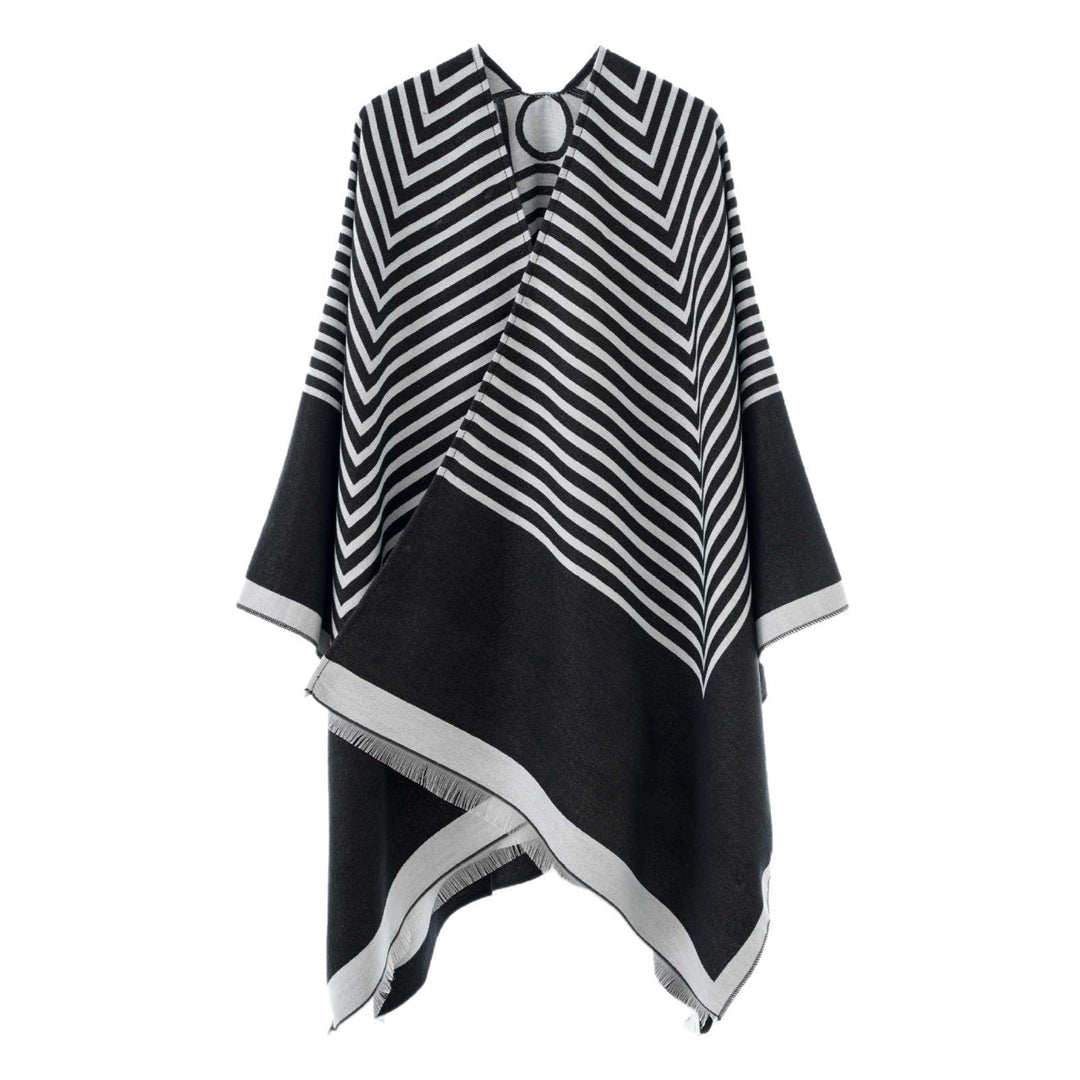 Dam Chevron-Jacquard capeponcho med bred Fall och Fringes
