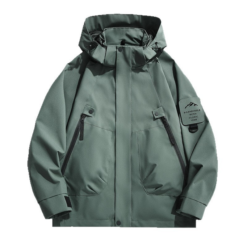 Herr Vattentät Utility Softshelljacka med Huva, Diagonal Dragkedjefickor och Justerbar Ärm Straps