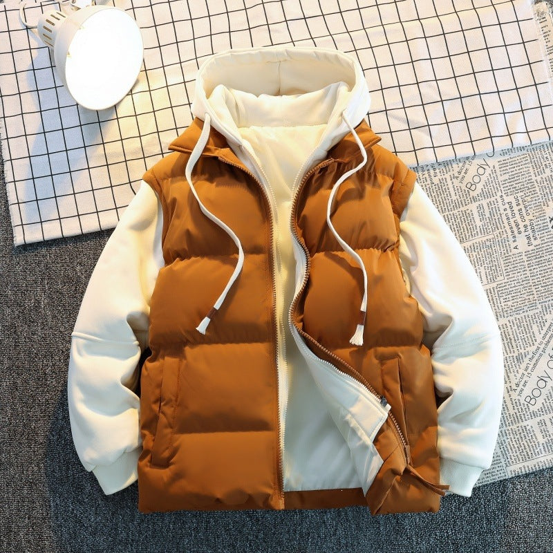 Herr Two-Layer Quiltad Väst i Layering Look med med Huva Inner Jacka &amp; Sweat Ärmar