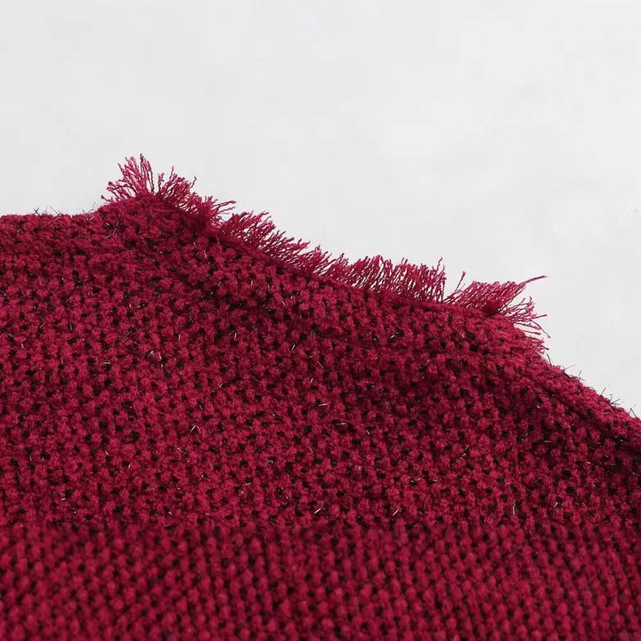 Dam Kort Bouclé Tweedjacka med Fringe Kant, Patch Fickor och Round Neckline