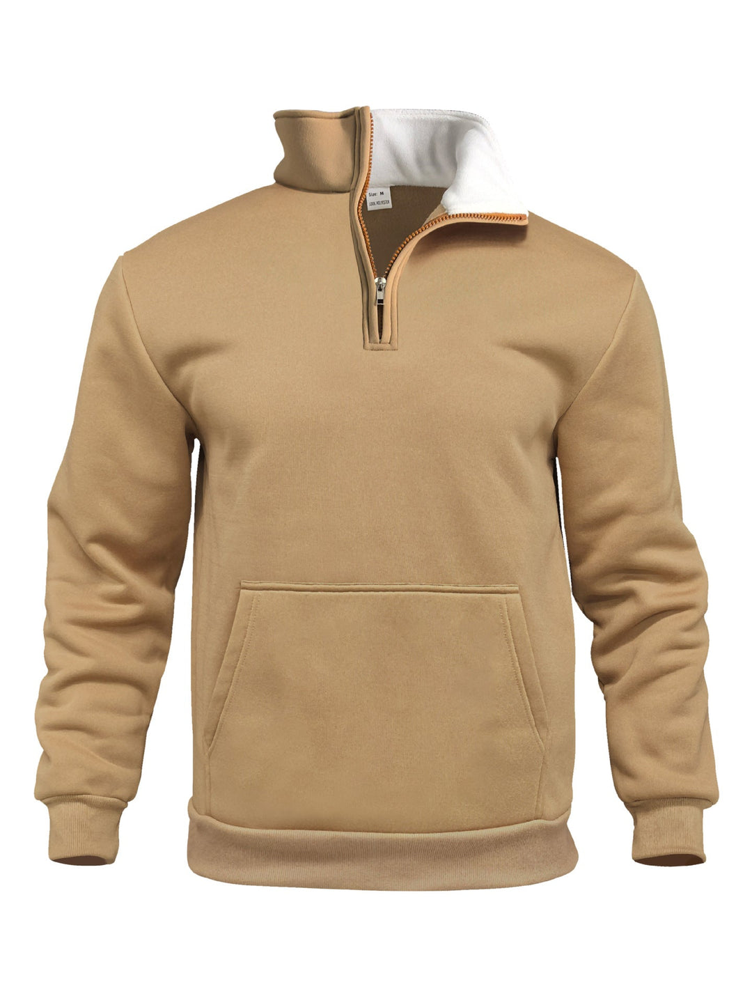 Herr Comfort Halv Dragkedja Sweat med Hög Fleece Krage, Känguruficka och Shape-Stable Ribbad Fåll