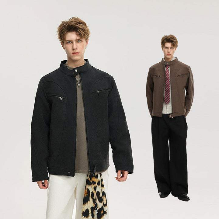 Herr Lässige Funktion‑Jacke med Ståkrage, Dragkedja och Brusttaschen