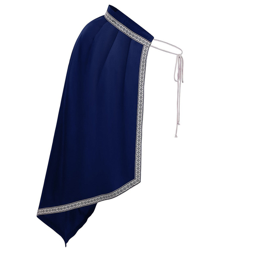 Unisex Cape med Axel Plates, Laced Krage, Konstpäls Kant, Adjustable Läder Straps, och Asymmetric Train