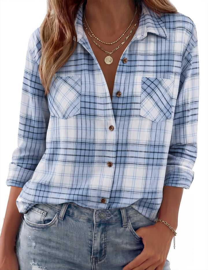 Dam Rutig Oversized Flanell Skjorta Jacka med Bröst Fickor