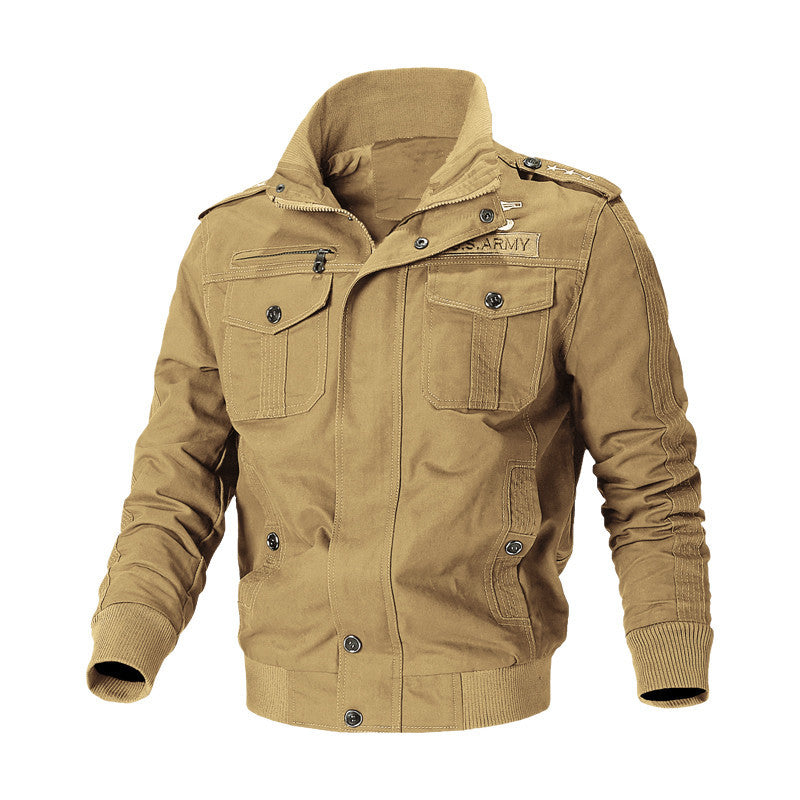 Herr Urban Canvas Pilot Jacka i Militär Look med Bröstfickor, Epaulets och Ribbstickade Muddar
