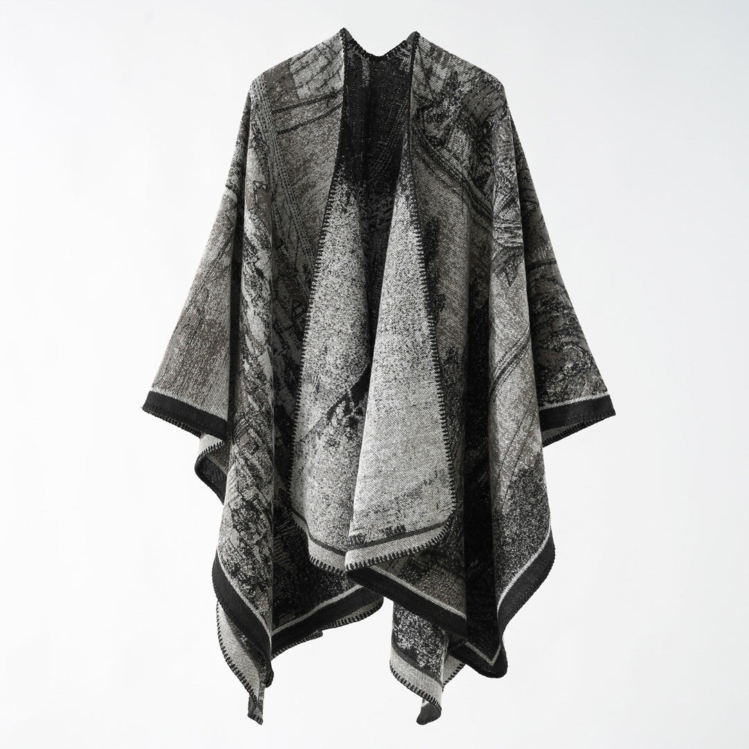 Dam Woven Cape Overlay med Jacquard Structure och kontrast Edging