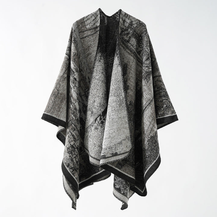 Dam Woven Cape Overlay med Jacquard Structure och kontrast Edging