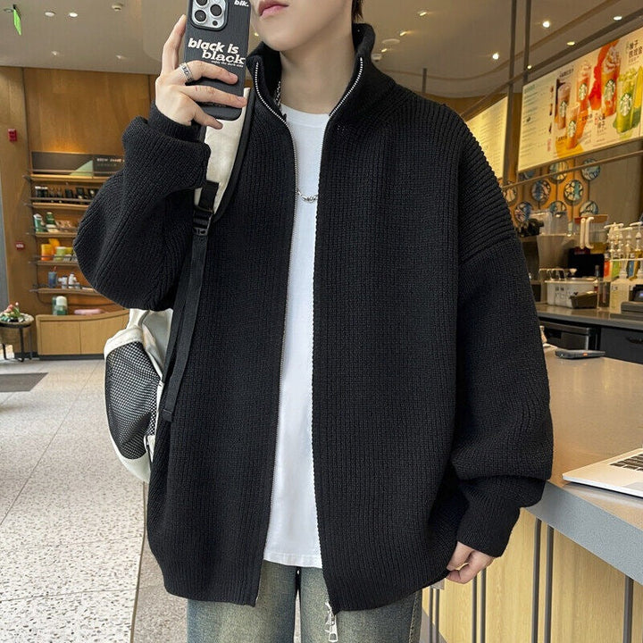 Unisex oversize Knit Zip jacka med ståkrage och Ribbed muddar