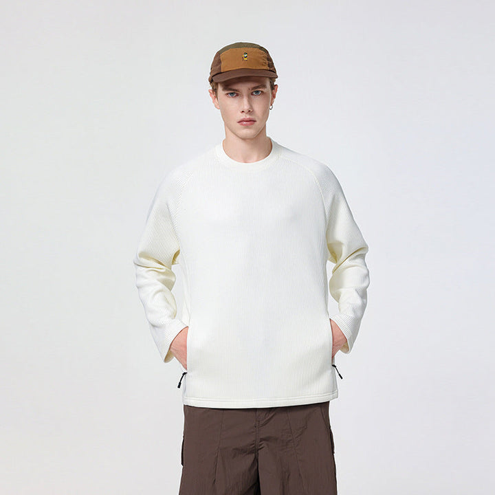 Herr Waffle Structure Termisk College-Tröja med Raglanärmar och Zippered Fickor Drune