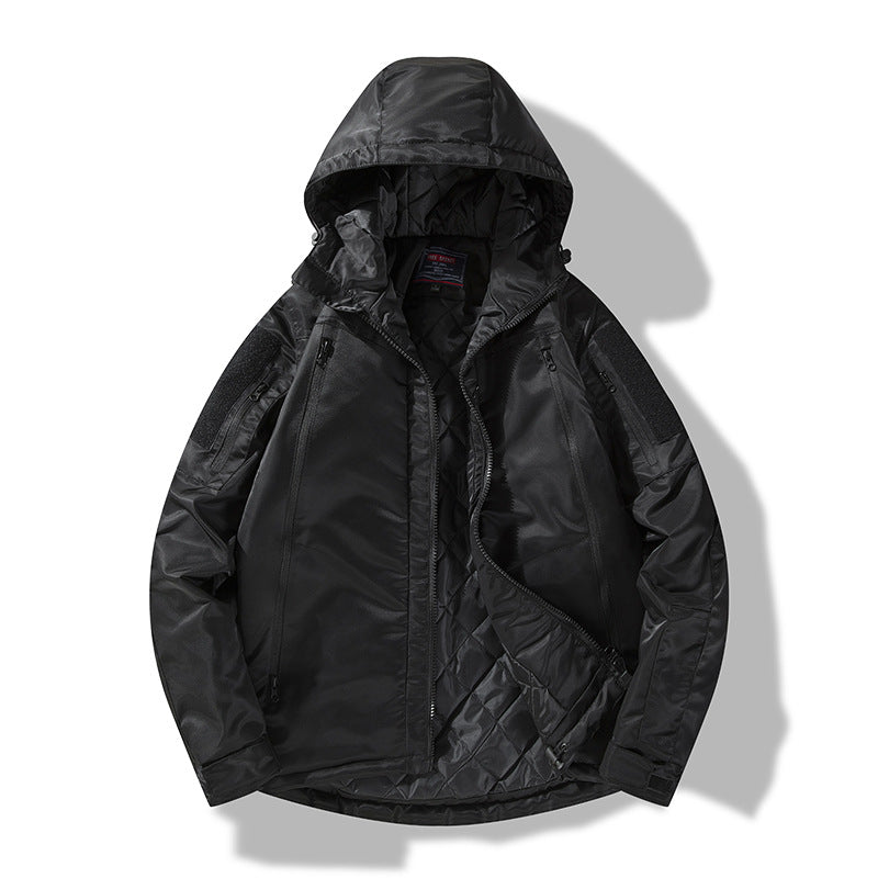 Herr Quiltad Tactical Vinter Jacka med Huva och Vattenavvisande Yttre Material