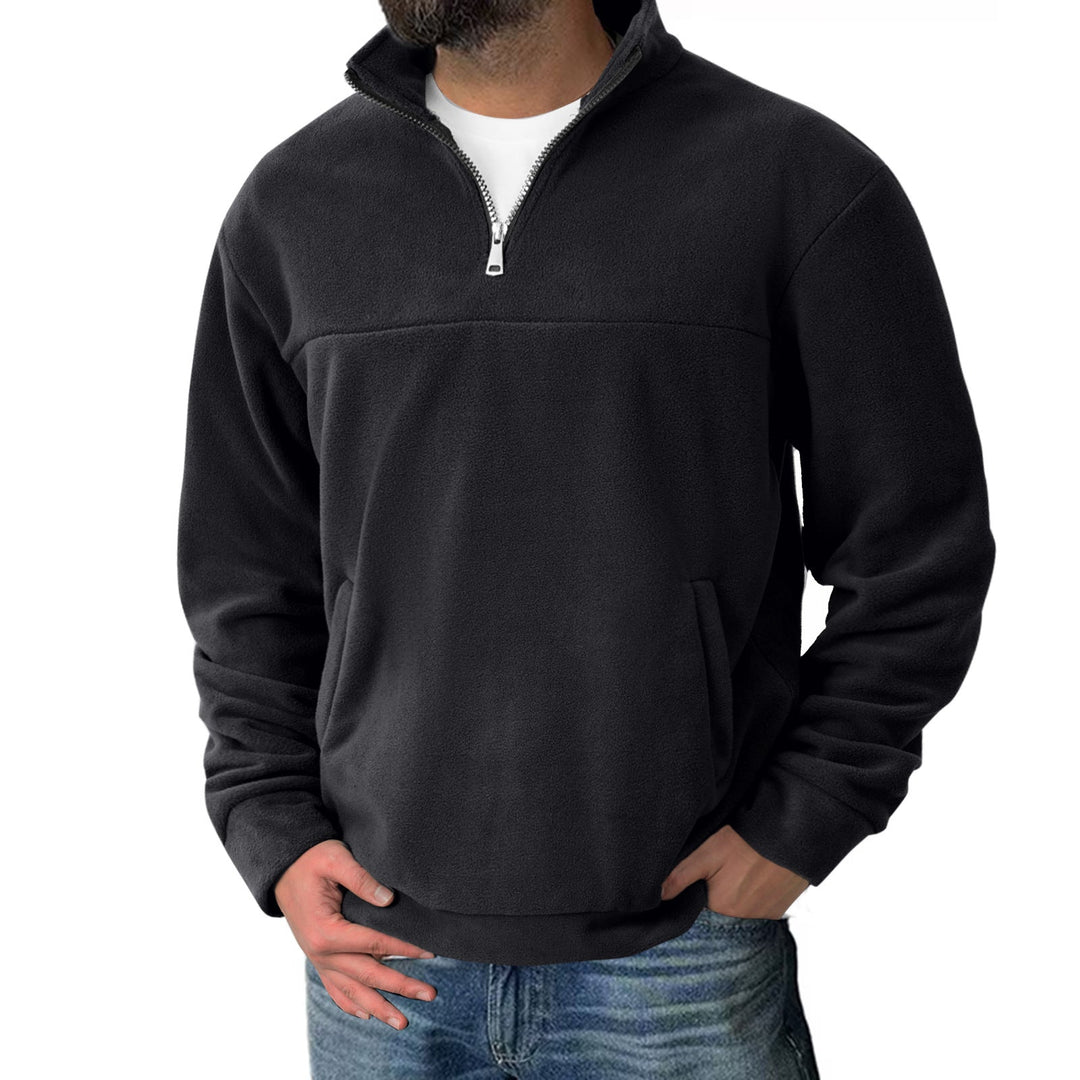 Herr Fleece Halv Dragkedja Pullover med Ståkrage och Känguruficka