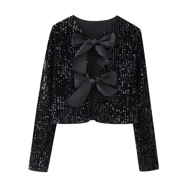 Dam Sequin Bolero jacka med dekorativ Satin Bows