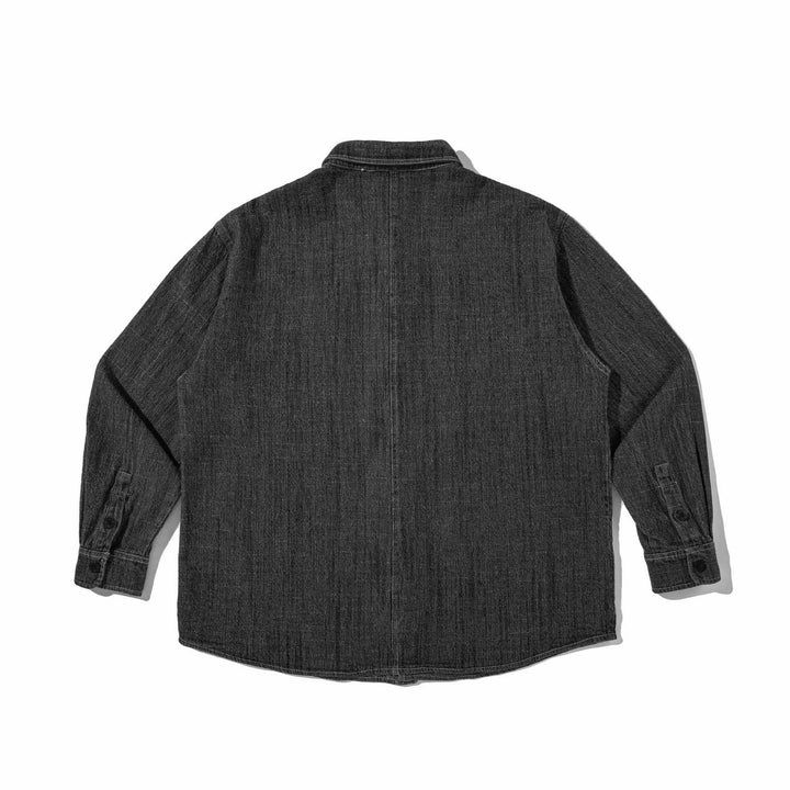 Herr stadig denim arbeteer overshirt med bröstfickor och skjortkrage