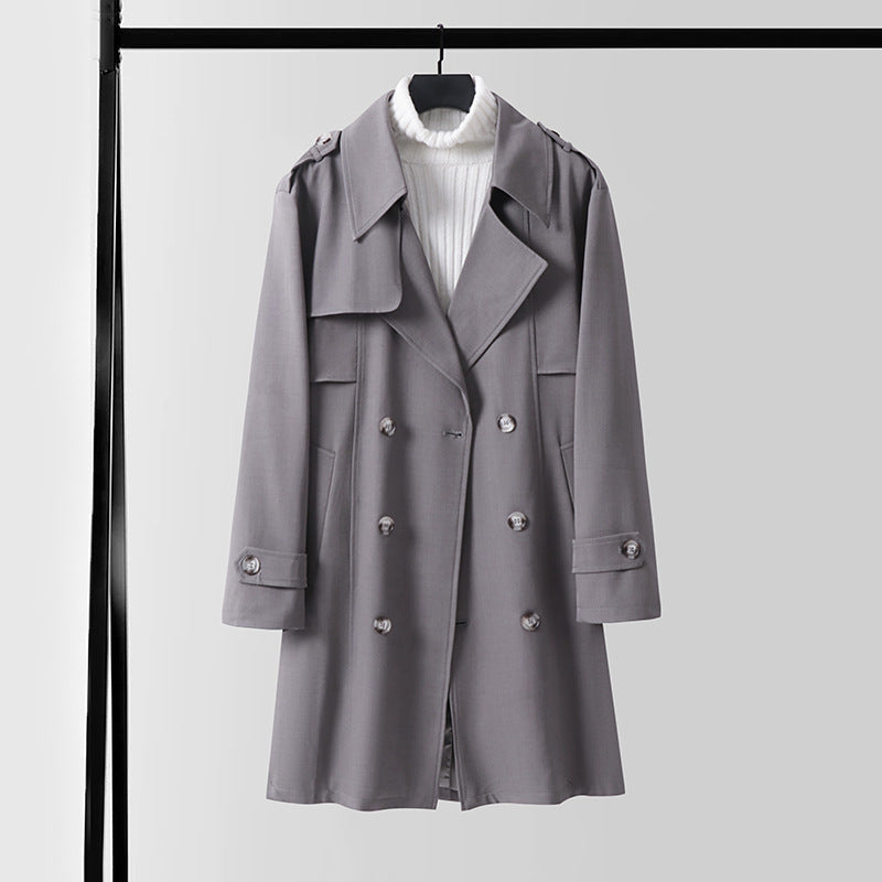 Dam modern kort kappa in trench stil med Double-Breasted knappslå och Epaulettes