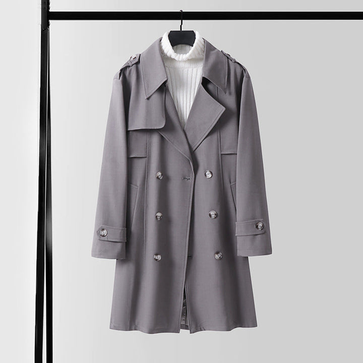 Dam modern kort kappa in trench stil med Double-Breasted knappslå och Epaulettes