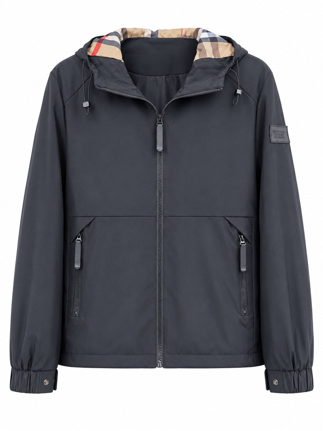 Herr lätt vindtät softshell med huva jacka med rutig lined huva