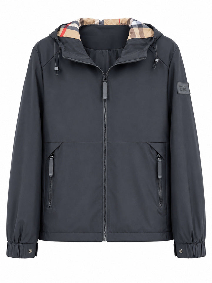 Herr lätt vindtät softshell med huva jacka med rutig lined huva