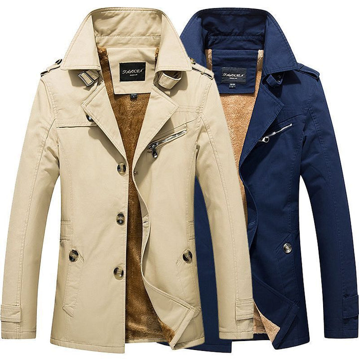 Herr Mid-Length Double-Breasted Trenchcoat med Teddyfoder och Stående Krage