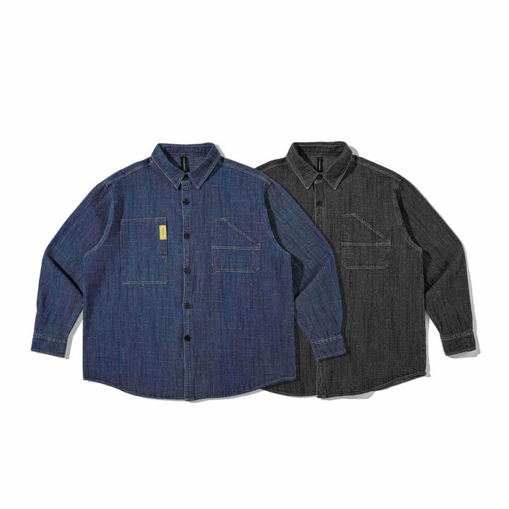 Herr stadig denim arbeteer overshirt med bröstfickor och skjortkrage