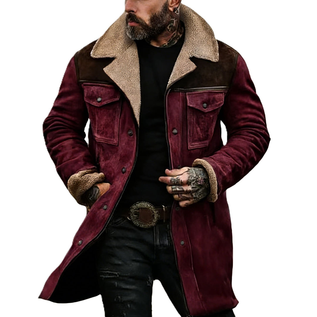 Herr Pilot Jacka Tillverkad av Suede Look med Teddy Fur Foder och Lapel Krage